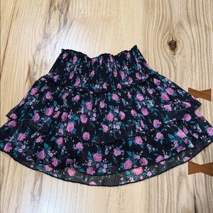 Katie J NYC Bianca Black and Pink Floral Mini Skirt